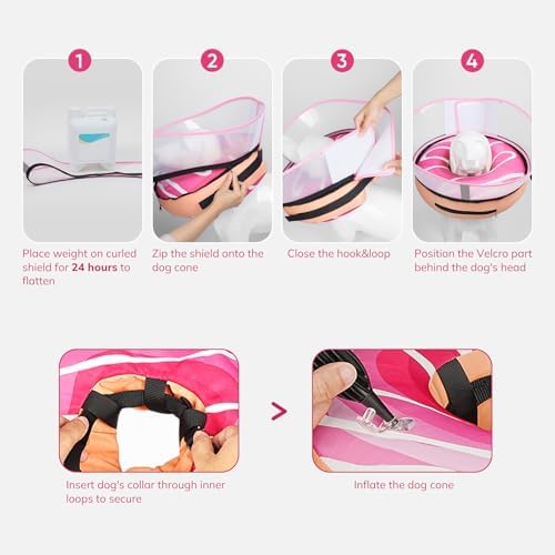 Supet Raised Inflatable Dog Cone After Surgery - Adjustable Recovery Donut Collar with Removable Shield to Stop Licking Wounds & Protect Stitches - Soft Dog Cone Alternative for Small Dogs (Pink,S)