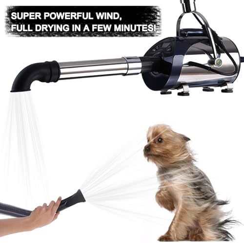 2800W Wall Mounted High Velocity Blow Dryer for Dogs - Professional Pet Hair Dryer, Adjustable Speed and Temperatur, Low Noise Dog Blow Dryer, Multiple Nozzles