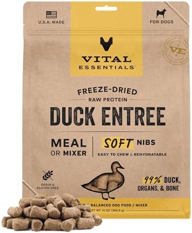 Vital Essentials Freeze Dried Dog Food, Duck Nibs, 14 oz Bag