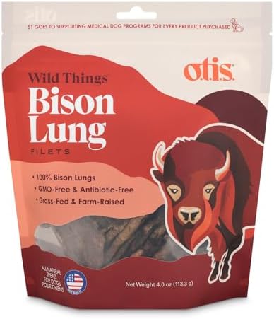 O.T.I.S. Wild Things Bison Lung Filets – 4 oz – Single-Ingredient Dog Treats – Grass-Fed, Farm-Raised Bison – No Hormones, Antibiotics, or Additives