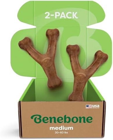 Benebone 2-Pack Wishbone Toy for Aggressive Chewers, Real Bacon, Medium | Durable, Multipack, Super Chewer, Made in USA, Dog Bones, Long-Lasting, A Size for Every Dog, Keeps Them Busy