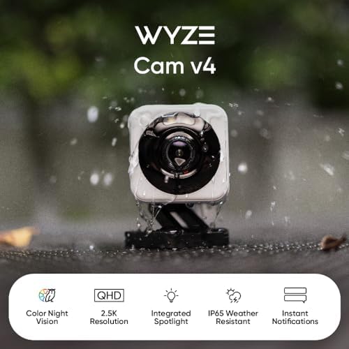 WYZE Cam v4 (Latest Model), 2.5K AI Security Camera, Indoor/Outdoor Cameras for Home Security, Baby Monitor & Pet Camera, Vibrant Color Night Vision, No Subscription Required