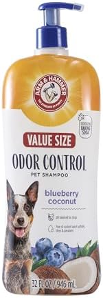 Arm & Hammer Odor Control Dog Shampoo, Blueberry Coconut, 32 Fl Oz | Baking soda enhanced, pH-balanced formula, free of sulfates, for all dogs and puppies, daily grooming
