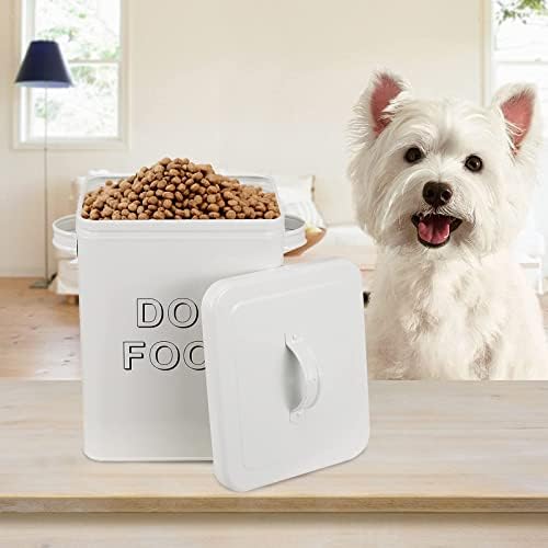Morezi Metal Dog Food Storage Container Airtight Pet Food Treat Bin 6 lbs, 6 lbs, Carbon Steel, White
