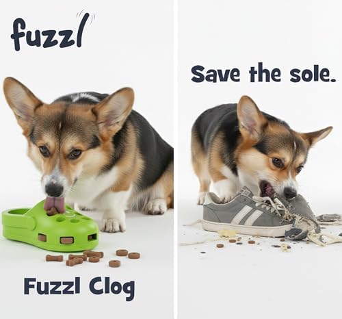 Fuzzl Clog Large Treat Toy for Dogs Puzzle Enrichment Shoe – Natural Rubber Chew Toy – Durable, Interactive Cognitive Feeder – Eco-Friendly, Non-Toxic & Dishwasher Safe – Green