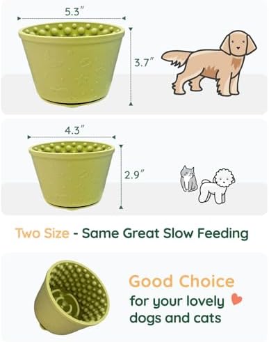 2-in-1 Licking Toy & Silicone Slow Feeder Bowls with Suction Cup - Non-Slip Mat for Bored Small Breed Dogs, Anxiety Relief, Anti-Choking (4.3" x 2.9", Green)