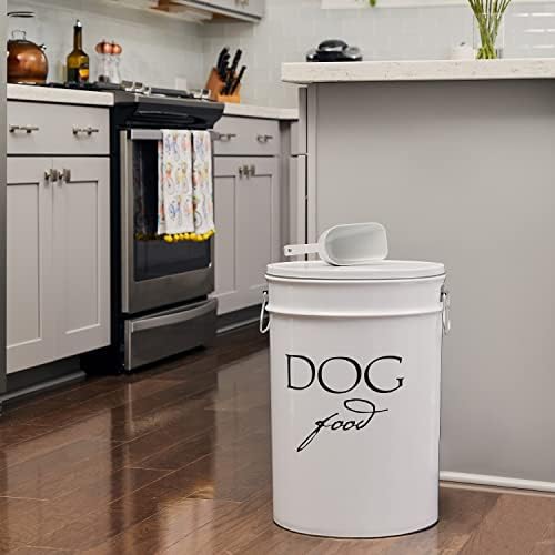 Harry Barker Classic White Dog Food Storage Canister, Up to 40 lbs, Metal, White