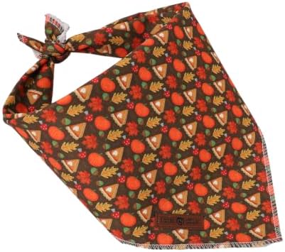 Lionet Paws Halloween Pumpkin Dog Bandana Washable Cotton Handkerchief Scarf Triangle Thanksgiving Brown Dog, Large (Pack of 1), Medium, Cotton, Brown