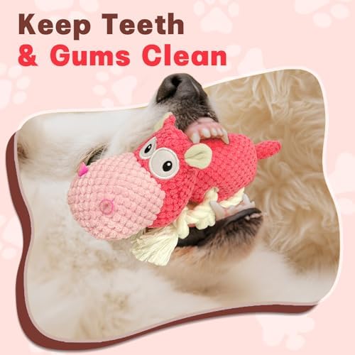 TOOPTATE Hippo Squeaky Dog Toy, Pink, Medium | Cute Plush Design, Rope Legs for Tugging, Helps Keep Dogs Busy, Suitable for Small, Medium, and Large Dogs