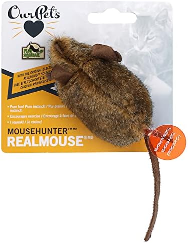 OurPets Play-N-Squeak Mouse Hunter Cat Toys with Catnip | Interactive Toy with Real Mouse Electronic Sound, for Indoor Cats