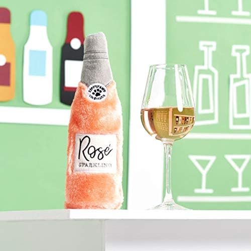 ZippyPaws Happy Hour Crusherz Interactive Dog Toys to Keep Them Busy - Rosé | Squeaky Plush Pet Toy for All Breeds, For Small, Medium, & Large Dogs, Drink Themed Crinkle Water Bottle Toy