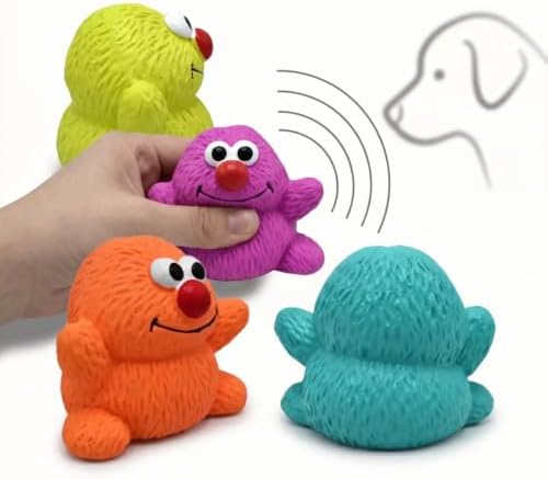 Squeaky Dog Toys, 2 Pack Squeaky Latex Grunting Dog Toy, 3 Inch Little Figurine Raising Hand Toys,Prank Nosie Maker Puppy Chew Toys Rubber Squeeze Gift Only for Small Dogs(Blue,Purple)