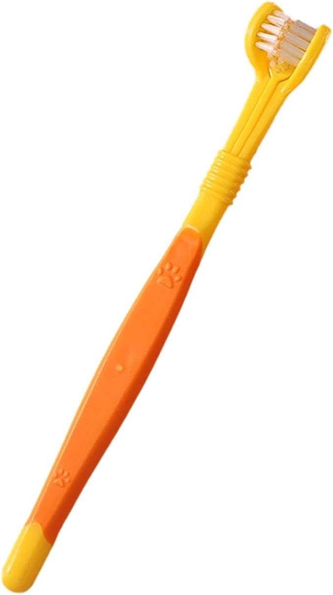 3 Sided Pet Toothbrush for Dogs&Cats, Dog Tooth Brush with Soft Bristles, Easy Teeth Cleaning & Dental Care, Removes Tartar & Bad Breath, Oral Care for Medium & Large Pets (Yellow*1)