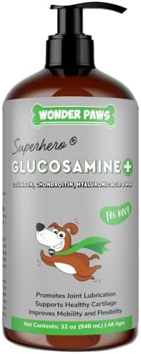 WONDER PAWS Premium Liquid Glucosamine for Dogs Strength Joint Support, Flexibility, Cartilage & Mobility - Hip and Joint Supplement with Chondroitin, MSM, Collagen & Hyaluronic Acid (32 Oz)