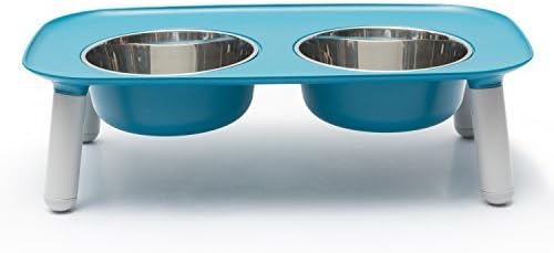 Messy Mutts Elevated Double Dog Feeder, Adjustable Height, Blue | Adjustable-Height Elevated Double Dog Feeder With Two 5 Cup Stainless Bowls, Legs Set To 3, 5, Or 10 Inches