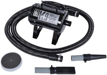 Electric Cleaner Company ECC Mini K-9 High-Velocity Dog Dryer – Portable Pet Blow Dryer with 2 Speeds, 10' Hose & Tips, Black