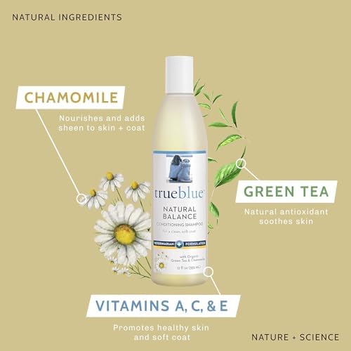 TrueBlue Natural Balance Conditioning Dog Shampoo with Green Tea & Chamomile - Cleansing Wash, Deodorizing, Moisturizing – Toxin Free, Natural Botanical Blend – Tearless Cleaner – 12 Fl. Oz.