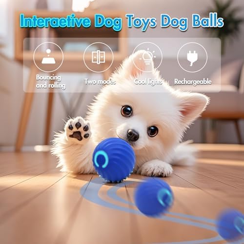 Interactive Dog Ball Toys, Automatic Rolling & Jumping Pet Ball with 2 Durable Covers, Rechargeable Smart Interactive Toy for Small Medium Dogs,Indoor Boredom,Not for Aggressive Chewers,Blue