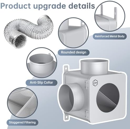 90° Dryer Lint Trap – Indoor Secondary Lint Trap for Dryer with 4" x 8FT Vent Hose, Dryer Duct Lint Trap Box & Stainless Filters, Dryer Lint Catcher for Electric & Gas Dryers(Metal)