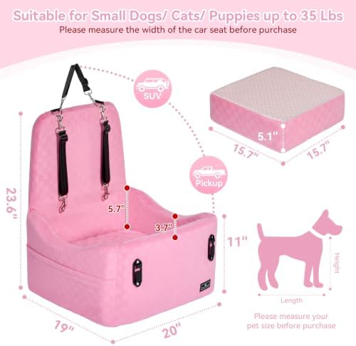 PETSFIT Cat Car Seat - Patented Safety System, 5in Elevated Pad, Pink