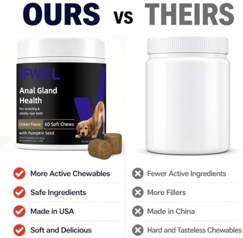 Anal Gland Soft Chew Treats with Pumpkin for Dogs, Digestive Enzymes, Probiotics Fiber Supplement, Peanut Butter Flavor, 60 Count