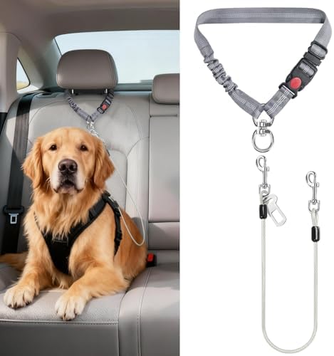 Idepet Stainless Steel 3-in-1 Dog Car Seatbelt, Grey