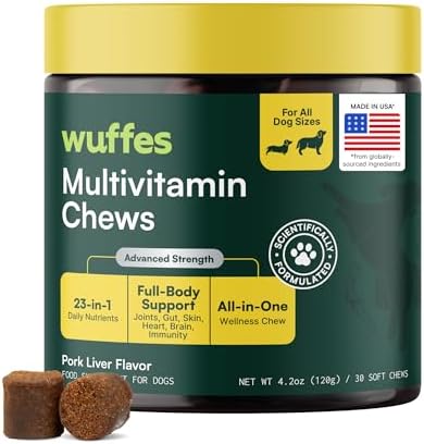 Wuffes Multivitamin Chews for Dogs, 30 ct | Supplement for Every Day Vitality. For All Breed Sizes. Made with 23 Essential Vitamins & Minerals. 3 Months+. Pork Flavor.