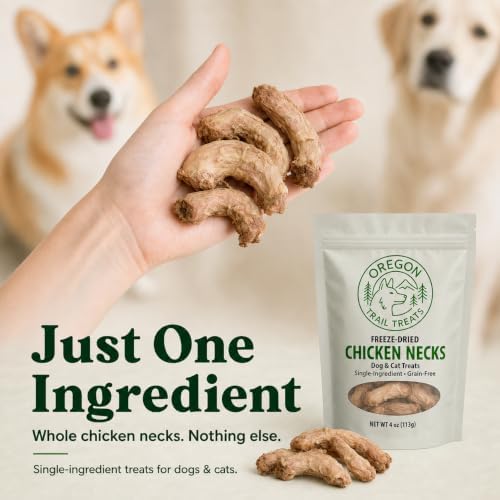 Oregon Trail Treats Freeze-Dried Chicken Necks Dog Treats - Single Ingredient 4 oz