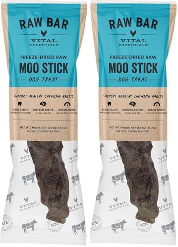 Vital Essentials Freeze-Dried Raw Moo Stick Dog Treat & Natural Chew, 2-Pack | Single Ingredient Dog Treat for Medium Chewers | Made in USA