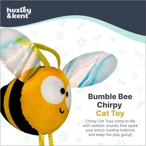 Huxley & Kent Chirpy Interactive Catnip Cat Toy, Bumble Bee | Touch Activated Chirp Chip with Auto Shut Off, Catnip & Crinkle, Dangly Motion, Soft Plush for Indoor Play