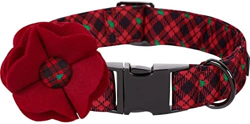 Lionet Paws Christmas Dog Collar with Felt Flower, Dog Flower Collar with Metal Buckle for Dogs and Cats, Adjustable Comfortable Dogs Collars Girl, S, Neck 10-16 in