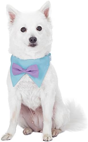 Blueberry Pet Sophisticated Pastel Blue Checker Adjustable Dog Bandana Collar with Bow Tie, Medium, Neck 14.5"-20"