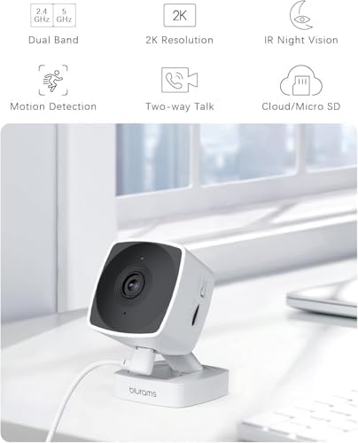 blurams 2.4G/5G Cameras for Home Security, 2K Pet Camera Indoor with Phone App, Window Security Camera w/Motion Detection, 2-Way Talk, IR Night Vision