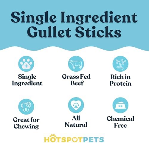 hotspot pets Beef Esophagus Gullet Sticks (6 INCHES - 25 Count) Grass Fed with No Added Hormone, All Natural Jerky Dog Treats - Dog Chews Rich in Glucosamine & Chondroitin for Joint Health