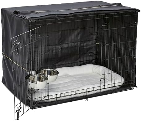 MidWest Homes for Pets Double Door iCrate Starter Kit, 42-inch Dog Crate Bundle for Large Dogs, Includes Cage, Pet Bed, 2 Bowls and Privacy Cover