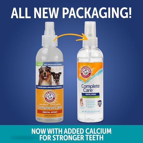 Arm & Hammer Complete Care Dog Dental Spray, Mint, 6 Fl Oz, 2-Pack | Brushless breath freshener with baking soda and calcium supports tooth enamel, fluoride-free formula