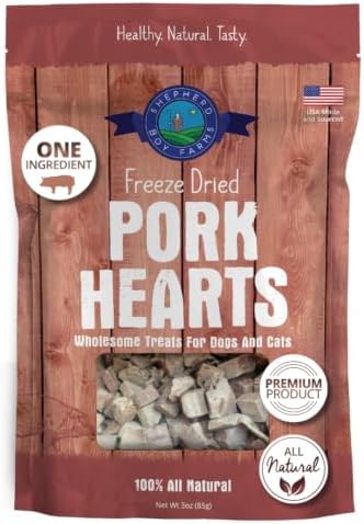 Shepherd Boy Farms Freeze Dried Pork Hearts for Dogs and Cats, 3oz