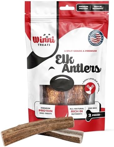 Winni Treats Elk Antlers for Dogs - Single Ingredient, Preservative-Free, Premium Shed, Grade A Split Elk Antler Dog Chew, High in Protein, Calcium for Teeth, Low in Fat, Dog Treat Antler (2 Pieces)