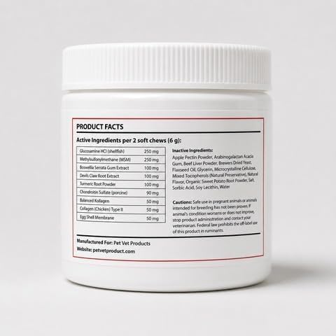 Pet Vet Hip & Joint Supplement for Dogs Glucosamine Beef Liver 60 Chews