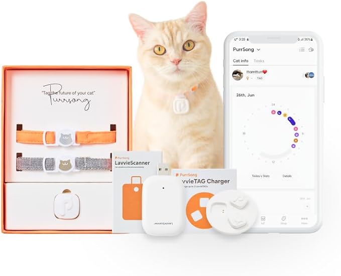 LavvieTAG with 2 Straps Charger & Scanner Set | Smartwatch for Cat ID Tag Light Activity Analysis Heath Care App Integration Monitor Fitness Tracker (Charger&Scanner Included)
