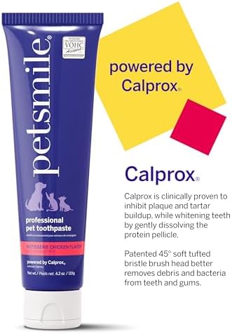 Petsmile Teeth Brushing Kit, Toothpaste + Brush, Rotisserie Chicken 4.2 Oz | Pet Toothpaste + 45° Patented Toothbrush, VOHC Accepted, Calprox® Powered, 6-Month Supply, Human-Grade, Clinically Proven