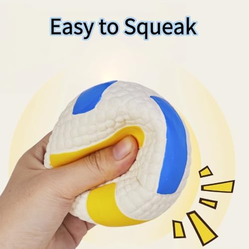 Squeaky Chew Dog Toys Interactive Sports Balls with Squeaker Soft Latex Rubber Bouncy Fetch Ball Toy (Soccer, Volleyball, Football, Tennis) for Puppy & Dog (Volleyball,Small)