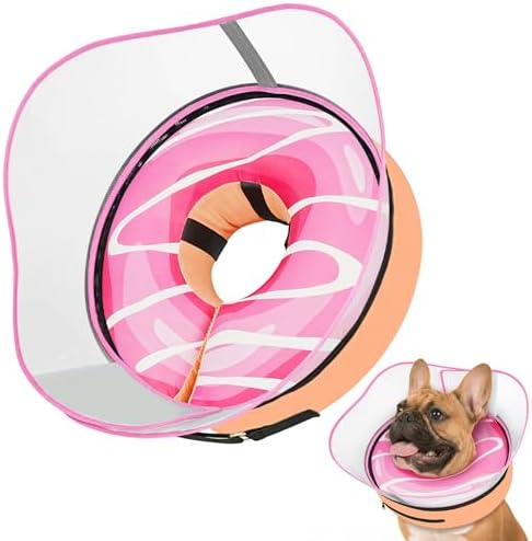 Supet Raised Inflatable Dog Cone After Surgery - Adjustable Recovery Donut Collar with Removable Shield to Stop Licking Wounds & Protect Stitches - Soft Dog Cone Alternative for Small Dogs (Pink,S)