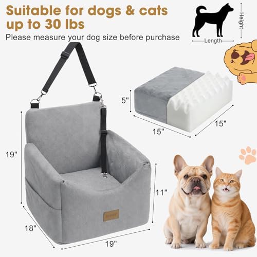 JOEJOY Dog Car Seat, Small/Medium Under 35 lbs, Memory Foam Booster, LG