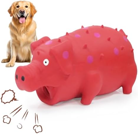 Squeaky Pig Dog Toy that Oinks, Latex Pig 7.3 in Grunting Dog Toys, Durable Dog Chewing Toys for Small Medium Large Dogs(Red, 1 Pcs)