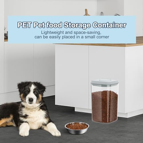LEAWALK 4.2Qt 2Pack Airtight Dog Cat Food Storage Container and Dog Treat Containers BPA-Free, PET Clear Stackable Pet Storage Bin, 1 Cup Scoop, 1 Sponge cleaning brush, Pop Top, With handle (Grey)