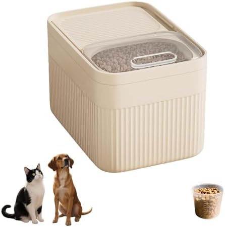 High-Capacity Pet Food Container Airtight with Cup, 15 pounds, Beige