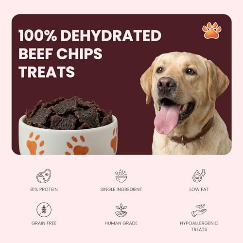 Beef Chips for Dogs | Single Ingredient Beef Jerky Natural Dog Treats, 4oz
