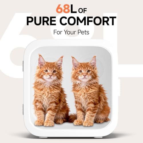 68L Automatic Pet Dryer Box for Cats & Small Dogs – Ultra Quiet, Smart Temp Control, 360° Dual Airflow, Fast & Safe Drying,Care Window， Negative Ion Care for Home Grooming