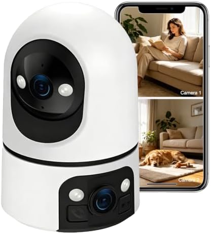 2K Dual Lens Indoor Pan Tilt Security Camera, WiFi Home Surveillance Cam, Dual Light Full Color Night Vision, 2-Way Audio Motion Detection, 300° Pan 60° Tilt for Pet Baby Home Shop Monitoring